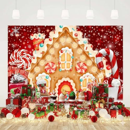 Ticuenicoa Christmas Gingerbread House Backdrop for Photography 5x3ft Winter Merry Xmas Snow Scene Lollipop Red Candyland Background Santa Baby Shower Birthday Party Decorations Photo Studio Props - size: 5x3ft