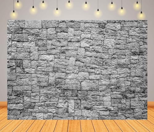 BELECO 10x8ft Fabric Dark Brick Stone Wall Backdrop Gray Rock Stones Texture Old Wall Background Medieval Castle Wall Party Decorations Banner Knight Party Supplies Photoshoot Props - size: 10x8FT
