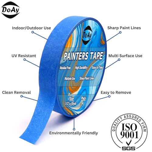 Blue Painters Tape 1/2 Inches x 30 Yards - Multi Surface Use - 120 Yards Total - 4 Rolls - size: 0.50"