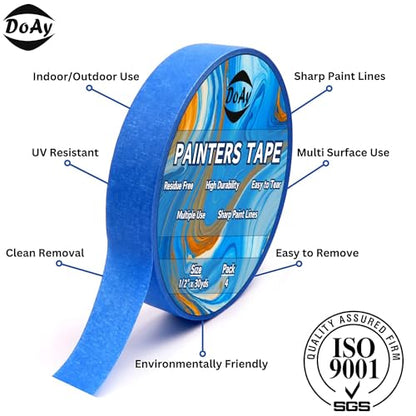 Blue Painters Tape 1/2 Inches x 30 Yards - Multi Surface Use - 120 Yards Total - 4 Rolls - size: 0.50"
