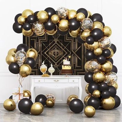 12x10ft Theme Backdrops for Photography Black and Golden Retro Texture Background Luxury Party Crazy Carnival Happy Birthday Party Portrait Booth Photo Studio Video Shooting Prop - size: 12x10ft