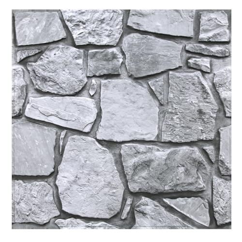 COMSTICKC 3D Faux Stone Wall Panel Peel and Stick Wall Tiles, 10 Pcs of 12"X12", Ultra-Light Thin PVC Rock Adhesive Fake Stone Paneling Backsplash Interior Decor (Gray Rock-2) - color: Gray Rock-2