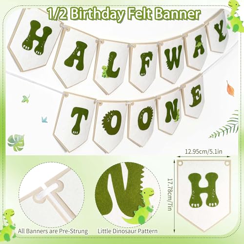 THAWAY 1/2 Birthday Dinosaur Half Birthday Decorations - Green It's My 1/2 Birth Banner Glitter Cake Topper Tassel Wood Bead High Chair Banner & Cone, Hat Halfway to One Party Supplies - color: Dinosaur Green