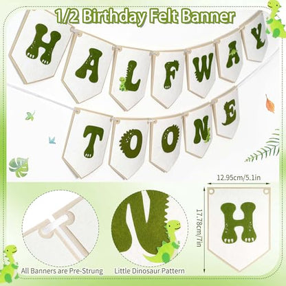 THAWAY 1/2 Birthday Dinosaur Half Birthday Decorations - Green It's My 1/2 Birth Banner Glitter Cake Topper Tassel Wood Bead High Chair Banner & Cone, Hat Halfway to One Party Supplies - color: Dinosaur Green