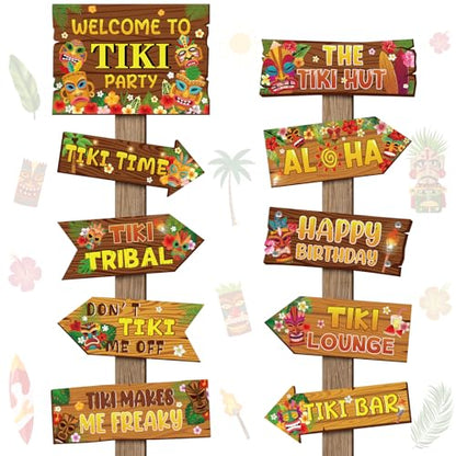 Hooqict 20 Pieces Hawaiian Luau Party Decorations Welcome to Tiki Party Directional Sign for Outdoor Summer Tropical Hawaiian Luau Tiki Birthday Party Decorations Supplies - style: Tiki