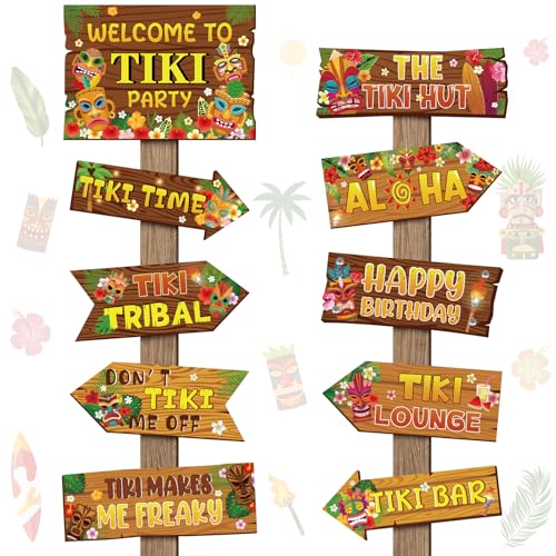 Hooqict 20 Pieces Hawaiian Luau Party Decorations Welcome to Tiki Party Directional Sign for Outdoor Summer Tropical Hawaiian Luau Tiki Birthday Party Decorations Supplies - style: Tiki