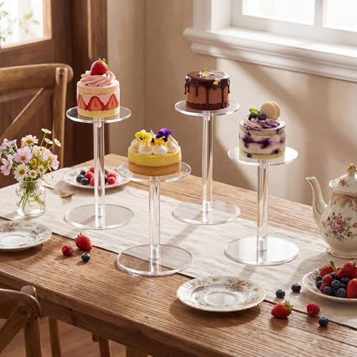 Soaoo 6 Pcs Round Acrylic Display Stands Small Clear Display Risers Plastic Clear Acrylic Pedestal Set for Hat Jewelry Watch Plant Cake (6 Size) - size: 6 Size