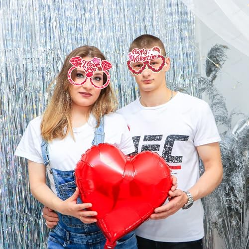 8 Pcs Happy Valentine's Day Party Eyeglasses Photo Props Heart Diamond Lips Roses Paper Glasses Photo Prop Pink Valentine's Day Engagement Wedding Anniversary Party Favors Supplies Decorations