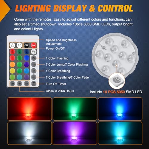 Nilight Marine Boat Light 4 PCS 10LED RGB Wireless Cabin Ambiance Multi Color Exterior Deck Lights Remote Control Submersible for Pontoon Sailboat Yacht Skeeter Fishing Bass Boats - color: 4PCS RGB Boat Light
