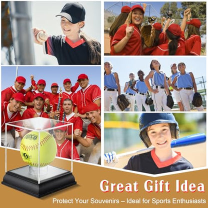 Softball Display Case with Led Light, UV Protected Cube with Wood Base Stand, Clear Acrylic Softball Holder for Single Autograph Ball - size: Single Softball Box LED