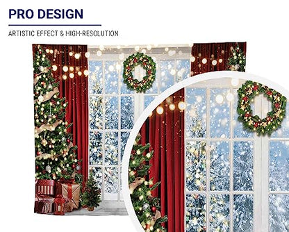 Allenjoy 118" x 95" Christmas Window Backdrop for Photography Winter Merry Xmas Tree Background Snow Holiday Photobooth Portrait Party Banner Festival Photo Studio Props Supplies - size: 118x95 in