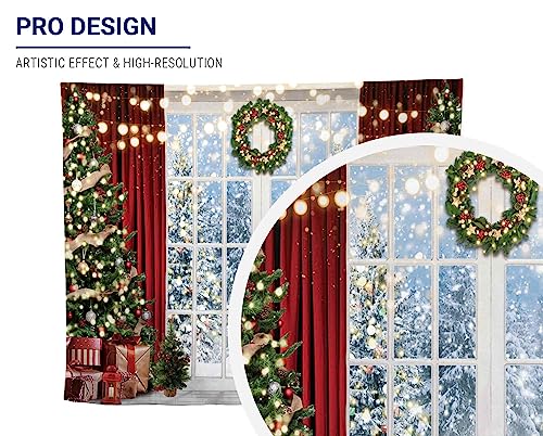 Allenjoy 118" x 95" Christmas Window Backdrop for Photography Winter Merry Xmas Tree Background Snow Holiday Photobooth Portrait Party Banner Festival Photo Studio Props Supplies - size: 118x95 in