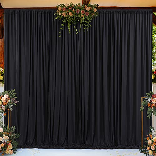 Black Backdrop Curtain 2 Panels-Wrinkle-Free Black Curtains Polyester Photography Drapes for Wedding Birthday Party Photo Background Backdrop Stand- 8 X10FT - color: Black, size: W4' X H10'(2 Panels)