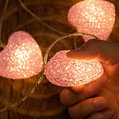 YOLIGHT Pink Heart String Lights, 6.5ft 10 LED Valentines Lights Battery Operated with Timer, Heart Decoration for Home Window Girls Room Wedding Party Mother's Day(Warm White) - style: Pink Hearts