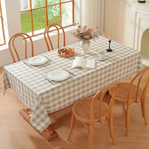 Checkered Tablecloth Rectangle Washable Buffalo Plaid Table Cloth Cotton Linen Gingham Table Cover for Picnic Kitchen Dining Room, Beige and White,55 * 120 - color: Beige, size: 55" x 120" (Rectangular)