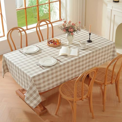 Checkered Tablecloth Rectangle Washable Buffalo Plaid Table Cloth Cotton Linen Gingham Table Cover for Picnic Kitchen Dining Room, Beige and White,55 * 55 inch - color: Beige, size: 55" x 55" (Square)