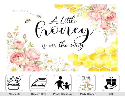 12x8ft A Little Honey Baby Shower Backdrop Sunflower Berry Bee and Minimal Honeycomb Photography Background Simple Sweet Baby Shower Party Decor Photo Booth Banner Props - size: 12x8ft