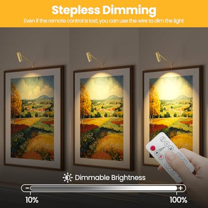 Zoomable Picture Light Spotlight,Plug in LED Picture Lights for Wall 3000K Warm Photo Frame Light with Remote Control Art Lighting for Paintings Gold Mini Accent Spotlights for Gallery