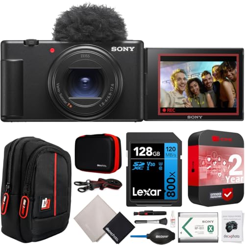 Sony ZV-1 II Vlog Camera with 4K Video & 20.1MP for Content Creators and Vloggers Black ZV-1M2/B Bundle with CPS 2 YR Extended Protection Pack + Deco Gear Case + 128GB Memory Card & Accessories Kit - color: Black, style: w/ CPS 2YR Extended Protection Kit