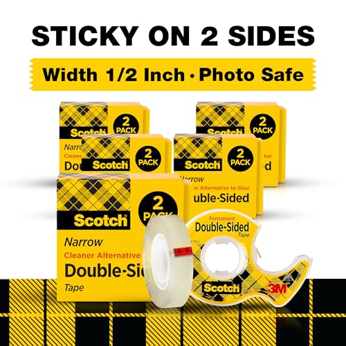 Scotch Double Sided Tape, Permanent Photo-Safe Adhesive, Clear, 1/2 inch x 500 inches per Roll, 10 Rolls (5 Packs of 2) – Scrapbooking, Crafts and Office Supplies - size: 10 Rolls