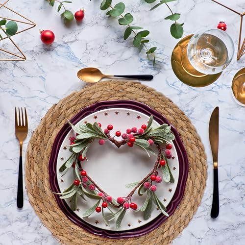 GENMOUS Woven Placemats Set of 12, 12" Round Placemats Natural Water Hyacinth Boho Placemats,Farmhouse Rattan Chargers for Dinner Plates, Rustic Braided Wicker Table Mats for Thanksgiving,Home,Wedding - size: 12inch, Set of 12