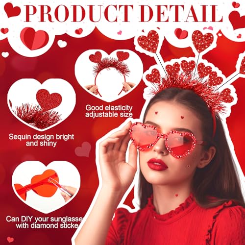 Janinka Valentines Day Heart Headband Sunglasses Set Valentines Photo Prop Galentines Party Favor Accessories for Women - style: Nine Heart