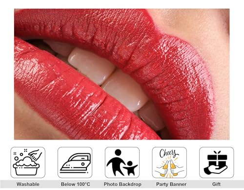 5x4ft Glossy Red Lips Backdrop Beauty Makeup Scene Photography Background for Cosmetic Party Decorations Tapestry Banner Photo Booth Props - size: 5x4ft