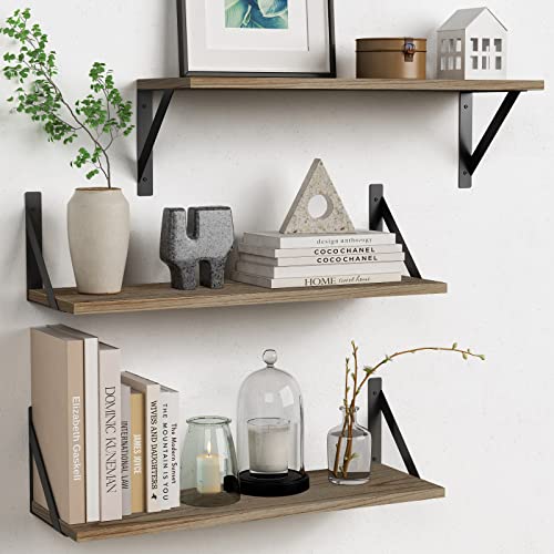 Forbena Wood Floating Shelves for Wall 24 inches Long, Large Bathroom Hanging Shelves Set of 3, Wall Mounted Storage Shelf for Bathroom Bedroom Living Room Kitchen Closet (Natural Wood) - color: Wood&diy, size: 24 Inches