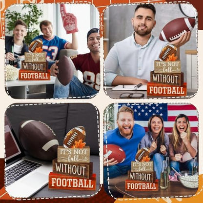 Yuntau 4 Pcs Football Fall Table Decorations Football Tiered Tray Decor Spring Wooden Sign Soccer It's Not Fall Without Centerpiece Decorative Faux Book Block Sign for Coffee Table Mantel Shelf - style: Football Fall