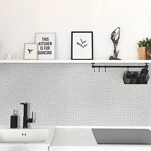 Grey Wallpaper Grasscloth Peel and Stick Wallpaper 17.7inchx196.8inch Textured Peel and Stick Grasscloth Removable Grey Contact Paper for Cabinets Self Adhesive Removable Wall Paper Vinyl - color: Grey-1, size: 17.7" x 196.8"