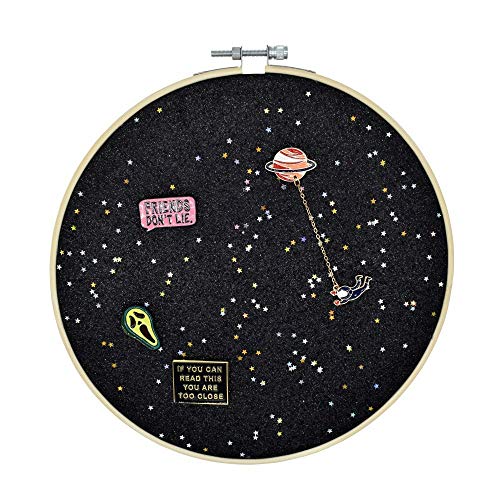 REOVE Wall Hanging Pin Collection Display Stand Enamel Pin Display Holder Display Board, Canvas Leather Embroidery Hoop for Display Pins Buttons Wall Decoration - color: Black-leather