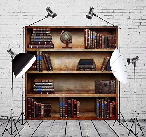 BELECO 5x5ft Fabric Bookshelf Backdrop Library Books Antique Book Racks Library Bookcase Backdrop for Photography Graduation Party Birthday YouTube Video Calls Background School Photo Background Props - size: 5x5FT
