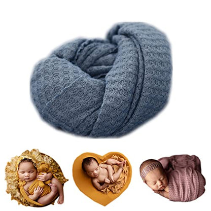 Newborn Photography Props Blanket Wrap Soft Knitted Stretch Baby Boys Girls Photoshoot Prop Cloth (Blue) - color: Blue