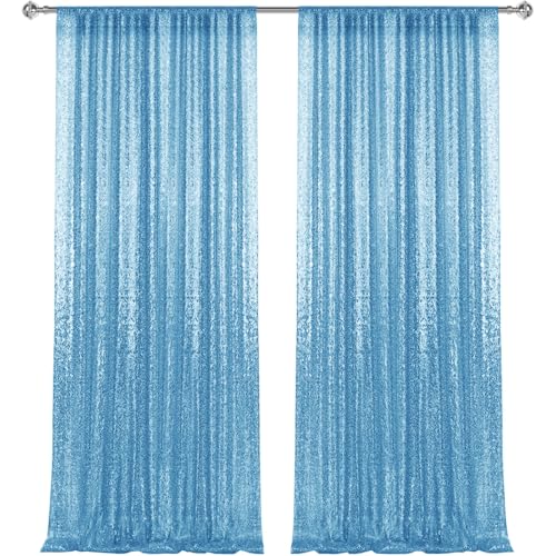 2×8FT-2PCS Blue Sequin Backdrop Curtains Panels, Photography Backdrop Glitter Curtains Fabric Background for Christmas Wedding Party Decor - color: Blue, size: 2X8FT-2PCS