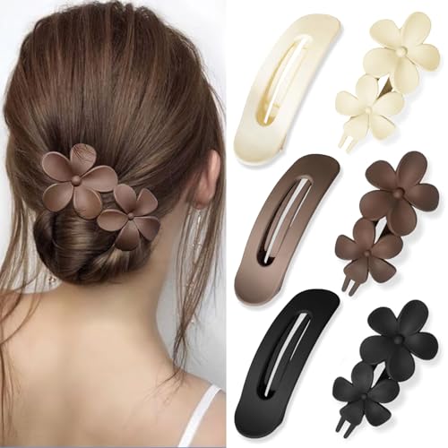 YONOY 6 Pcs Flat Hair Clips, 2 Styles Claw Clips for Thick Thin Hair,Flower Hair Clips Matte French Hair Barrette Stylish Lay Flat Hair Accessories for Women Girls - color: Color K