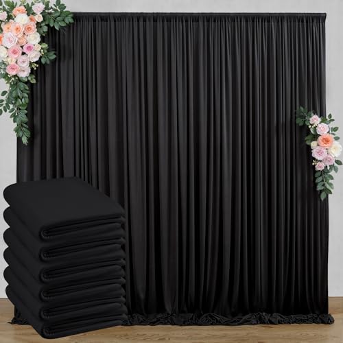 30 ft x 8 ft Black Backdrop Curtain for Parties, 6 Panels 5 ft x 8 ft Wrinkle Free Polyester Photo Black Backdrop Drapesfor Graduations Birthday Wedding Party Stage Curtains Home Decoration Supplies - color: Black, size: 5'(W) x 8'(H), 6 panels