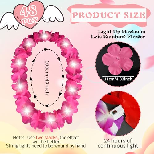 Sherr 24 Pcs LED Hot Pink Leis Light up Wedding Hawaiian Leis Flower Necklace with LED Lights Beach Tropical Carnival Party Wedding Supplies Luau for Masquerade - color: Hot Pink
