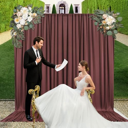 10ft x 10ft Red Brown Backdrop Curtains for Parties, Fabric Satin Background Curtain with Rod Pockets for Weddings, Birthday, Baby Shower, Photography, Graduation Party Backdrop Drapes, 2 Panels - color: Red Brown