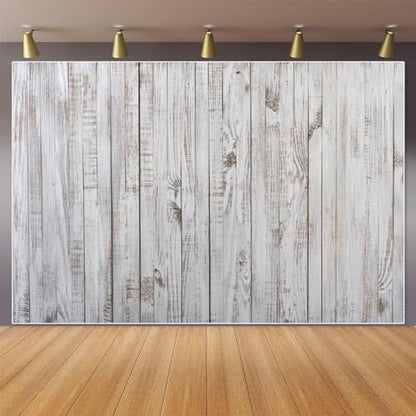 Vintage Wood Backdrop - Retro Rustic Photography & Video Studio Props, White & Gray, 10x8ft - size: 10x8ft