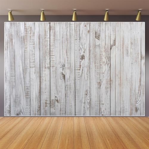 Vintage Wood Backdrop - Retro Rustic Photography Backdrop for Kids & Adults - White & Gray - 8x6ft - size: 8x6ft