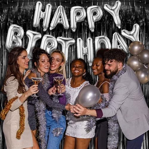 5 Pack Black Party Streamers Backdrop Tinsel Foil Fringe Curtains Halloween & Birthday Party Decorations - color: Black, size: 39.4"w X 78.7"l (Pack of 5)