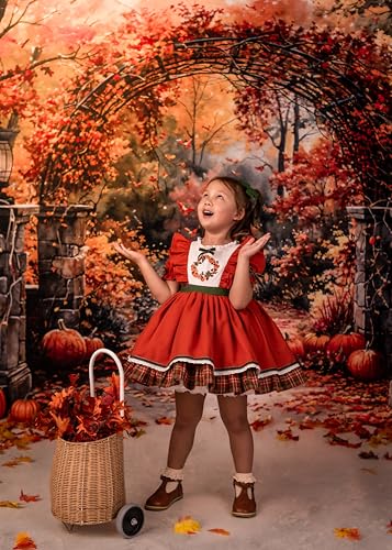 Kate Autumn Stone Arch Backdrops Pumpkin Photo Backdrop Fall Leaves Scenery Photography Backdrops for Seasonal Party Photo Studio Props, 10x10ft - size: 10x10ft