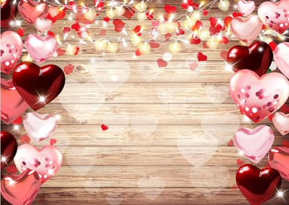 8x6ft Valentine's Day Backdrop Valentine's Day Wooden Heart Decorations Banner Valentines Mother's Day Backdrop Bridal Shower Wedding Party Supplies 246 - size: 8x6ft