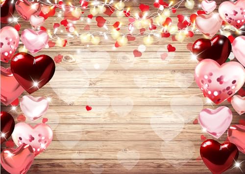 10x8ft Valentine's Day Backdrop Wooden Heart Background Valentines Day Wedding Party Photo Booth Decorations - size: 10x8ft