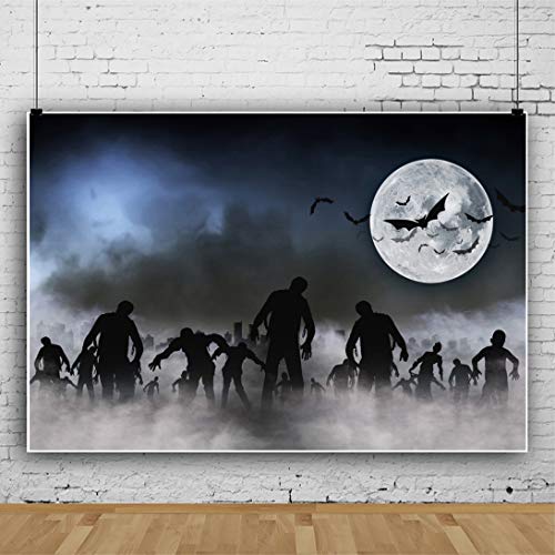 Haoyiyi 10x6.5ft Evil Halloween Carnival Backdrop Full Moon Dark Night Gloomy Grove Mystery Vampire Graveyard Ghost Bat Background Photography Photo Birthday Fall Autumn Photo Booth Prop Decor