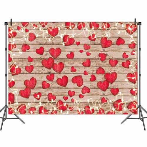 Vintage Rustic Wood Glitter Glow Red Love Heart Valentine's Day Theme Photography Backdrop Wedding Anniversary Bridal Shower Mother's Day Photo Background Couple Studio Shoot Props Supplies 10x8ft - size: 10x8 FT