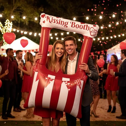 Colingmill 55 Inch Valentines Day Kissing Booth Photo Frame Inflatable Balloon Decorations Valentines Inflatables Outdoor Decorations Photo Backdrop Booth Selfie Frame Background for Party Supplies - style: Kissing Booth