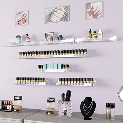 4 Pack 15 Inch Clear Acrylic Shelves, Clear Kids Floating Bookshelf for Kids Room, Modern Nail Polish Rack Sunglasses Essential Oil Picture Ledge Display Toy Storage Wall Shelf - color: 15in-clear