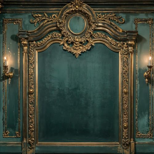 Kate 8×8ft Green Medieval Wall Backdrop Photography Vintage Roman Columns Gold Candles Elegant Portraits Maternal Birthday Party Banner Background Photography Studio Props Photos Videos - size: 8×8ft