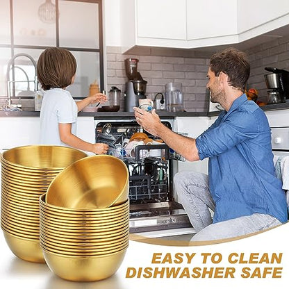 Tanlade 50 Pcs Metal Sauce Bowls 3.2 Inch Round Stainless Steel Seasoning Dishes Cups Mini Saucers Plates Small Sushi Dipping Bowls for Prep Ramekins Kitchen Party Supplies(Gold) - color: Gold